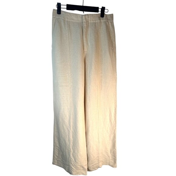 ZARA Womens Small Linen Beige Wide-Leg Pants - Picture 1 of 12